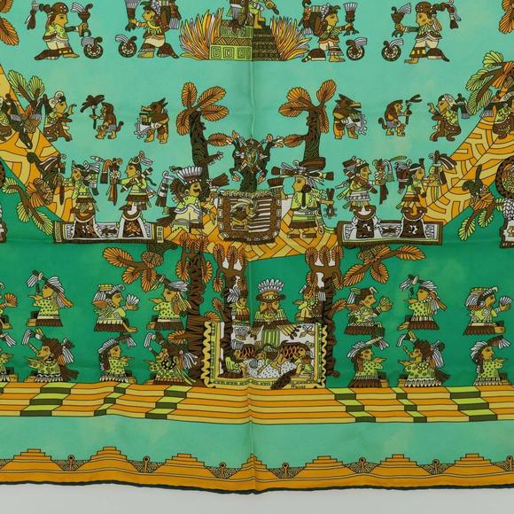 HERMES Carre 90 ASTRES et SOLEILS Scarf Silk Green Auth mr067 - Picture 9 of 16